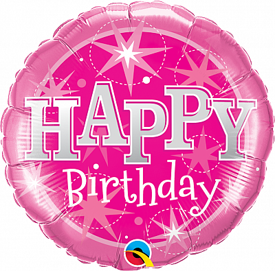 Fóliový balónik Kruh - BDAY Sparkle Ružový 45cm