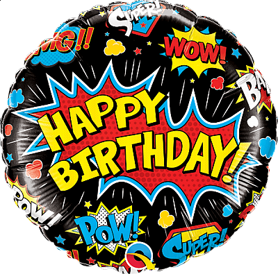 Fóliový balónik Kruh - BDAY Superhrdinové Čierny 45cm