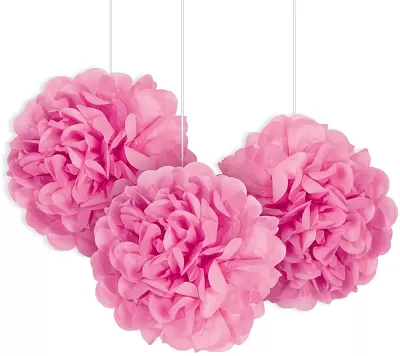Dekorační závěsné pom pomy růžové 3ks, 23cm
