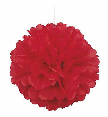 Dekorační závěsný pom pom červený, 40cm