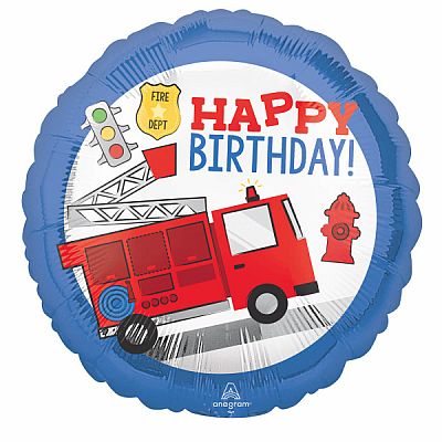 Fóliový balónik Hasičské auto - Happy Birthday 43 cm