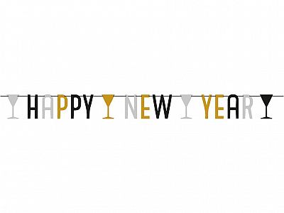 Party nápis Happy New Year - Golden Wishes 180 x 15 cm