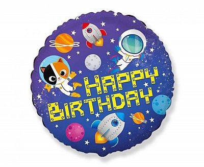 Fóliový balónik Vesmír - Happy Birthday 45 cm - Nebalený
