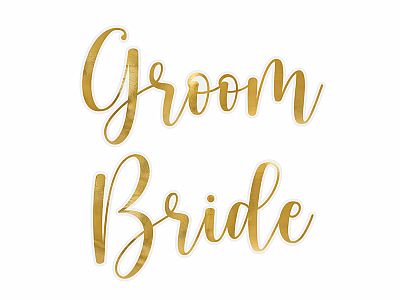 Nálepky na sklenky zlaté - Bride a Groom 