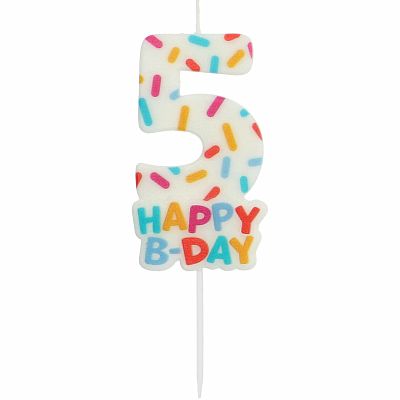 Dortová svíčka číslo 5 - Happy B-day 7 cm