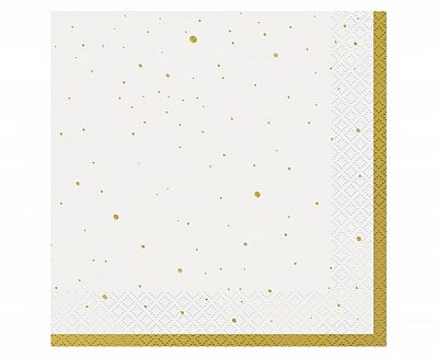 Papírové ubrousky bílé s tečkami zlaté 20 ks - 33 x 33 cm