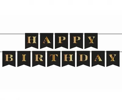 Narozeninový baner černo-zlatý Happy Birthday