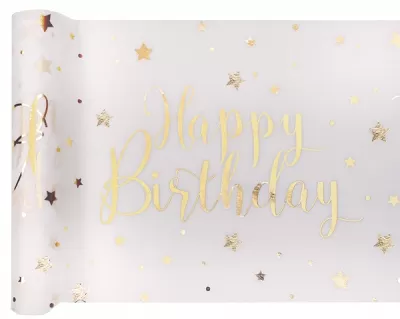 Stolová šerpa bílá Happy Birthday