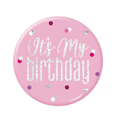 Narozeniná brož "Its my birthday" růžová s tečkami