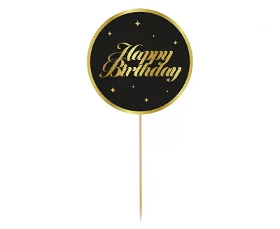 Zápich na dort kulatý - Happy birthday černý