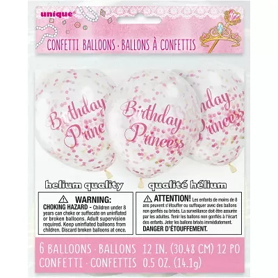 Balonky Birthday Princess s konfetami 6ks 
