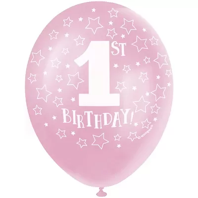 Latexové balonky 1st Birthday - růžové 5 ks
