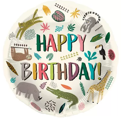 Foliový balonek safari zvířátka - Happy Birthday 45 cm