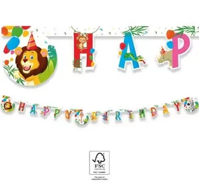 Narozeninový nápis Happy Birthday - Zvířátka v džungli 