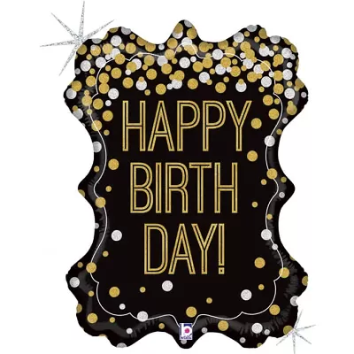 Foliový balonek rámeček černý Happy birthday 86 cm