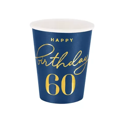 Papírové kelímky 60. narozeniny - Royal blue 6 ks