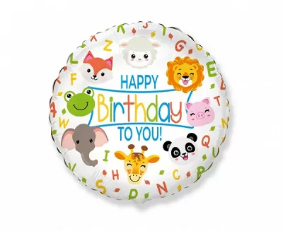 Fóliový balónik Happy Birthday Zvieratká 45 cm - Nebalený