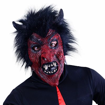 Latexová maska čert s vlasy