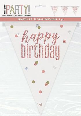Vlaječková girlanda Glitz rosegold Happy Birthday 274 cm