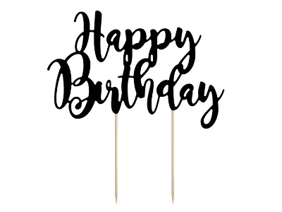 Dekorace na dort nápis Happy Birthday 22 cm - Černý