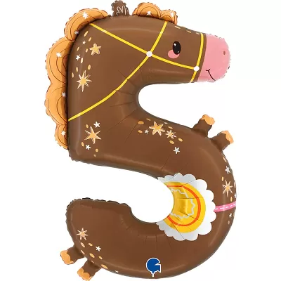 Foliová číslice Puppyloons 5 koník 89 cm