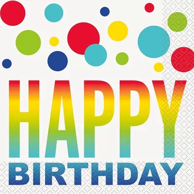 Papírové ubrousky Happy Birthday barevné puntíky 16 ks