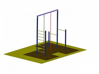 Šplhacie konštrukcie WK20 b, variant 2 exteriér - 2 hrazdy, 1 lano, 1 tyč, 1 rebrík