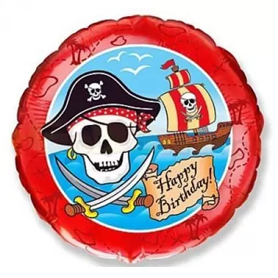 Fóliový balónik Piratský Happy Birthday 45 cm - Nebalený