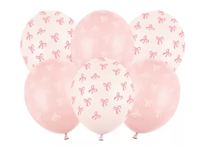 Latexové balonky pastelové růžové s potiskem mašličky 30cm - 6ks