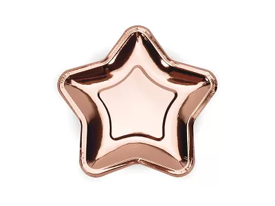 Papierové tanieriky v tvare hviezdy - metalické rose gold 18 cm