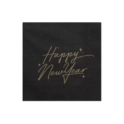 Papierové párty obrúsky čierne s nápisom Happy New Year 20 ks