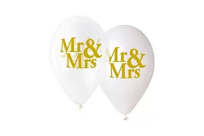 Svadobné balóniky s potlačou Mr a Mrs 33 cm - 6 ks
