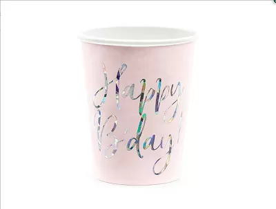 EKO Tégliky papierové Happy B'day!, ružové, 220ml, 6ks