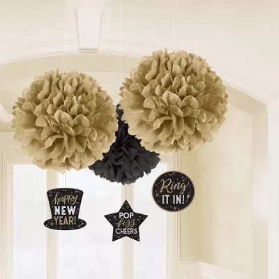 Pom pom z hodvábneho papiera "Happy New Year" 40cm - 3ks