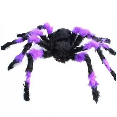 Halloweenska dekorácia - pavúk veľký čierno- fialový - 75 cm