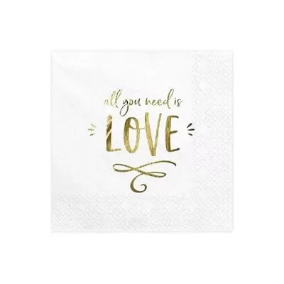 Papierové párty obrúsky biele All you need is love 20 ks