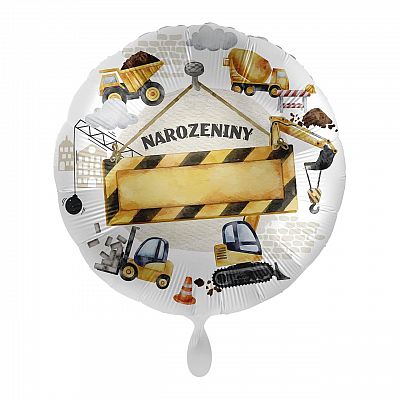 Foliový balonek Narozeniny s doplněním jména stavba 43 cm