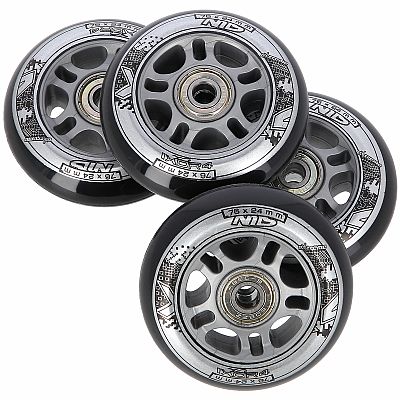 Zostava čiernych PU koliesok 76x24 + ložiská ABEC9 NILS EXTREME