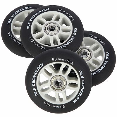 Matná kolieska NILS Extreme PU 90x24 82A s ložiskami ABEC 9, čierna, 4 ks