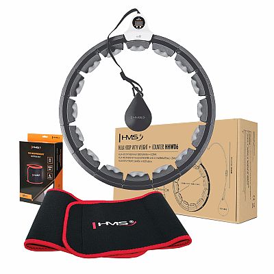 Súprava masážna hula hoop HMS HHW06 so závažím a počítadlom a zoštíhľujúceho pásu BR163 čierna