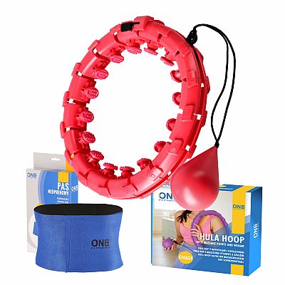 Súprava masážna hula hoop ONE Fitness OHA01 so závažím a zoštíhľujúceho pásu BR125 červená
