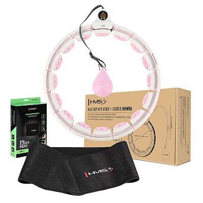 Súprava masážna hula hoop HMS HHW06 ružová so závažím a počítadlom a zoštíhľujúceho pásu BR163 plus size
