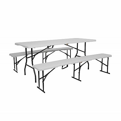 Kempingová sada skladacieho stola NC1618 a 2 lavíc NC3404 NILS Camp v bielej farbe