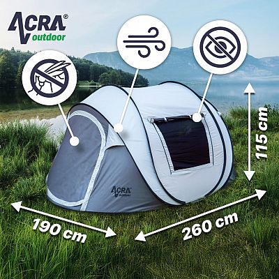 Acra Outdoor ST31 samorozkladací stan pre 2-3 osoby/2seconds - strieborný so zatmavením