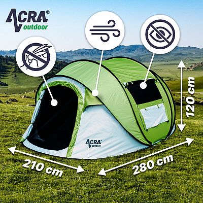 Acra Outdoor ST30 samorozkladací stan pre 2-3 osoby/2seconds - zelený so zatmavením