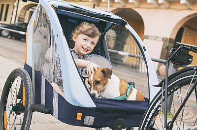 Detský kombinovaný vozík Bellelli za bicykel + kočík pre 2 deti modrý