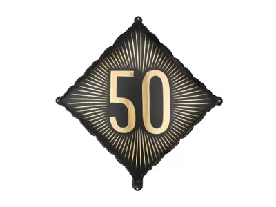 Fóliový balónik číslo 50 čiernozlatý - 46cm
