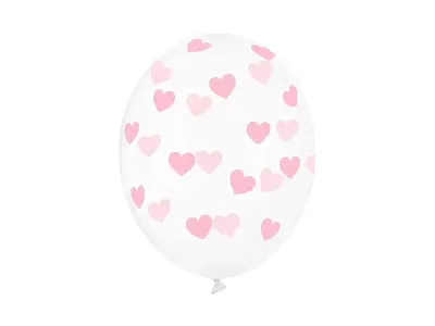 Latexové balóniky priehľadné s ružovými srdiečkami 30cm - 6 ks