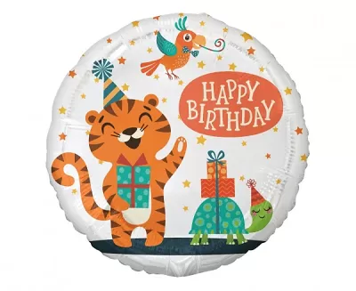 Fóliový balónik - Tiger a korytnačka Happy Birthday 45 cm - Godan