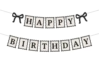 Papírová girlanda Happy Birthday s černou mašlí 100 cm